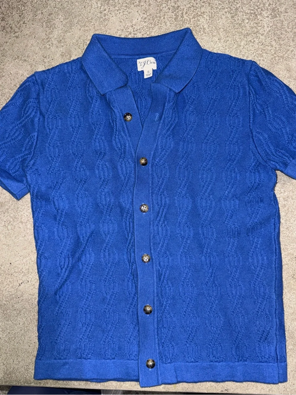 J. Crew Men's Royal Blue Short-Sleeve Button-Down Knit Shirt